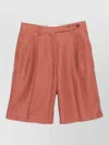 Brunello Cucinelli Linen Shorts Pleated Design Belt Loops Pockets In Red