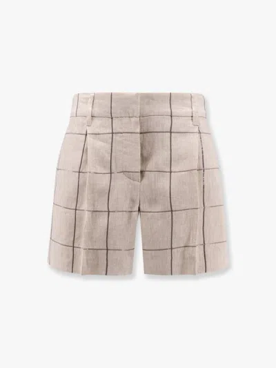 Brunello Cucinelli Shorts In Lino Con Ricamo Paillettes In Beige