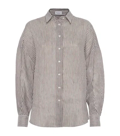 Brunello Cucinelli Linen-silk Organza Stripe Shirt In Multi