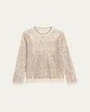 Brunello Cucinelli Linen-silk Paillette Open Knit Crewneck Sweater In Grey