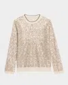 Brunello Cucinelli Linen-silk Paillette Open Knit Crewneck Sweater In Grey