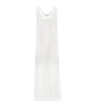 Brunello Cucinelli Linen-silk Scoop-neck Midi Dress In White