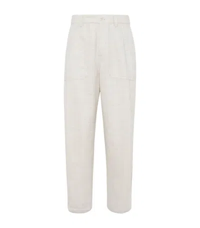 Brunello Cucinelli Linen-silk-wool Cargo Trousers In White