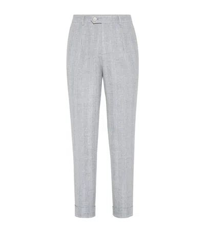 BRUNELLO CUCINELLI LINEN-SILK-WOOL-COTTON LEISURE TROUSERS