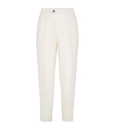BRUNELLO CUCINELLI LINEN-SILK-WOOL-COTTON LEISURE TROUSERS