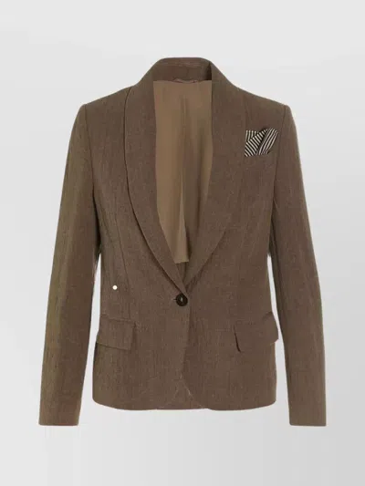 Brunello Cucinelli Linen Single Breast Blazer Jacket In Green