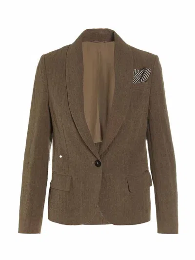 Brunello Cucinelli Single Breast Linen Blazer Jacket In Brown