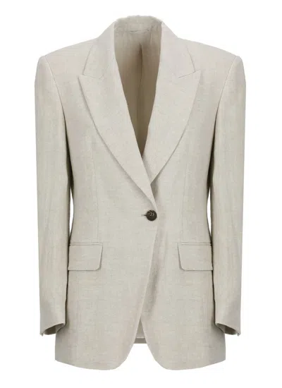 Brunello Cucinelli Linen Single-breasted Jacket In Neutral