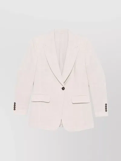 BRUNELLO CUCINELLI LINEN SINGLE-BREASTED JACKET FEATURING SHOULDER PADS