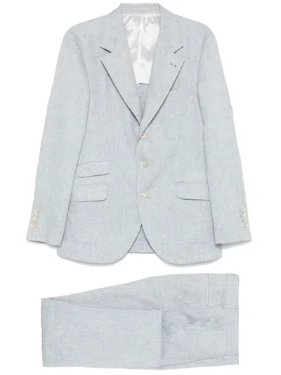 Brunello Cucinelli Linen Single-breasted Suit In Gray