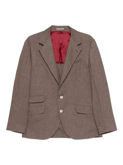 Brunello Cucinelli Linen Single-breasted Blazer In Brown