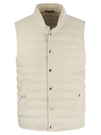 Brunello Cucinelli Linen Sleeveless Down Jacket In White