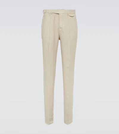 Brunello Cucinelli Linen Slim Pants In Beige