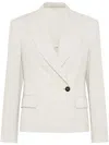 BRUNELLO CUCINELLI LINEN SPARKLING CANVAS BLAZER WITH MONILI