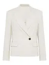 BRUNELLO CUCINELLI LINEN SPARKLING CANVAS BLAZER WITH MONILI