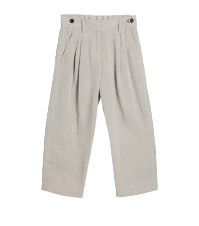 Brunello Cucinelli Kids' Linen Sparkling Canvas Trousers In Beige