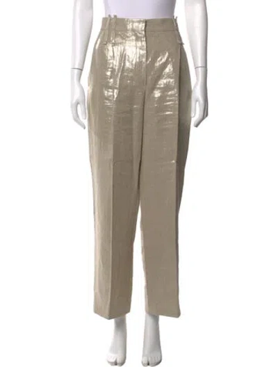 Pre-owned Brunello Cucinelli Linen Straight Leg Pants In Metallic/neutrals
