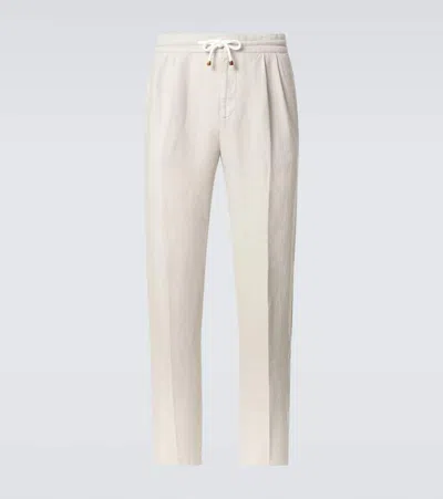 Brunello Cucinelli Linen Straight Pants In Beige