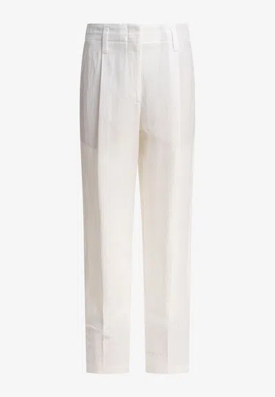 Brunello Cucinelli Linen Straight Pants In White
