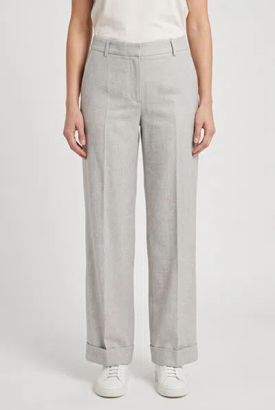 Brunello Cucinelli Linen Straight-leg Trousers In Gray