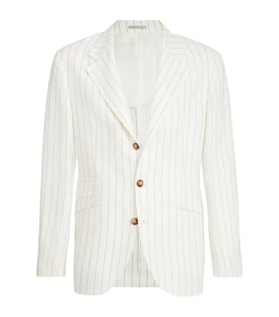 Brunello Cucinelli Linen Stripe Deconstructed Cavallo Blazer In White