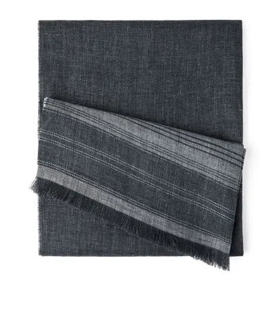 Brunello Cucinelli Linen Stripe Scarf In Black