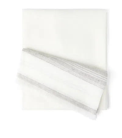Brunello Cucinelli Embroidered-detail Striped Linen Scarf In White