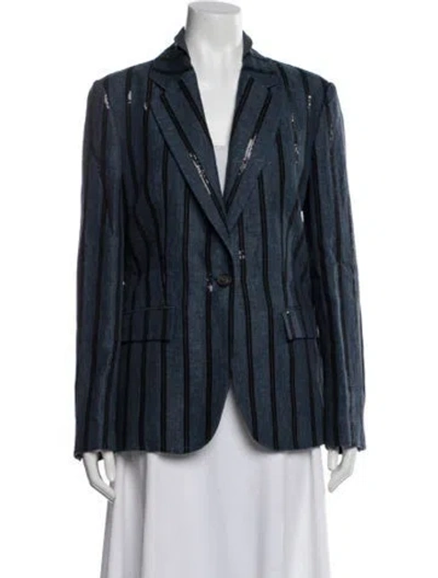 Pre-owned Brunello Cucinelli Linen Striped Blazer In Blue