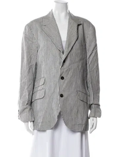Pre-owned Brunello Cucinelli Linen Striped Blazer In Blue