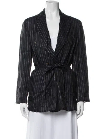 Pre-owned Brunello Cucinelli Linen Striped Blazer In Blue