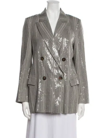 Pre-owned Brunello Cucinelli Linen Striped Blazer In Gray