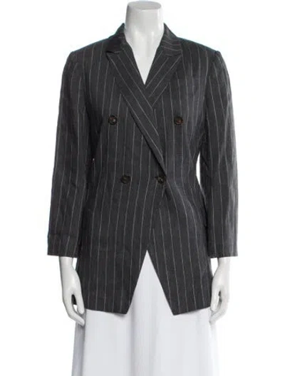 Pre-owned Brunello Cucinelli Linen Striped Blazer In Gray