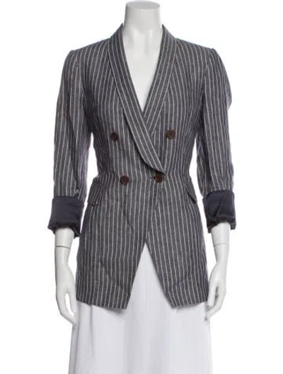 Pre-owned Brunello Cucinelli Linen Striped Blazer In Gray