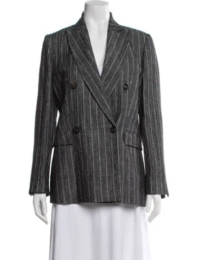 Pre-owned Brunello Cucinelli Linen Striped Blazer In Gray