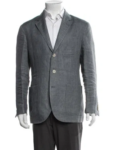 Pre-owned Brunello Cucinelli Linen Striped Blazer In Grey