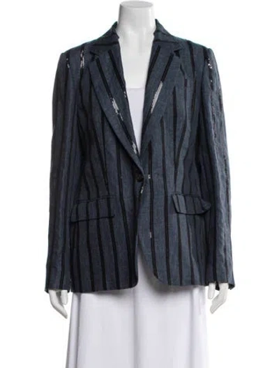 Pre-owned Brunello Cucinelli Linen Striped Blazer W/ Tags In Blue