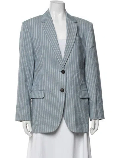 Pre-owned Brunello Cucinelli Linen Striped Blazer W/ Tags In Blue