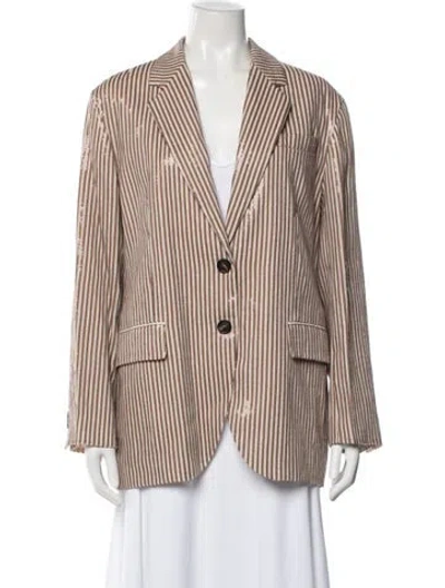 Pre-owned Brunello Cucinelli Linen Striped Blazer W/ Tags In Brown