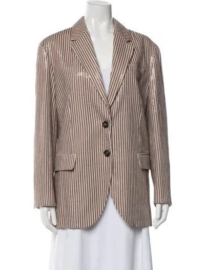 Pre-owned Brunello Cucinelli Linen Striped Blazer W/ Tags In Neutral