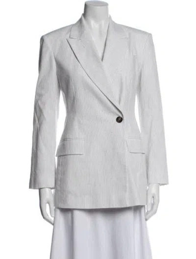 Pre-owned Brunello Cucinelli Linen Striped Blazer In White