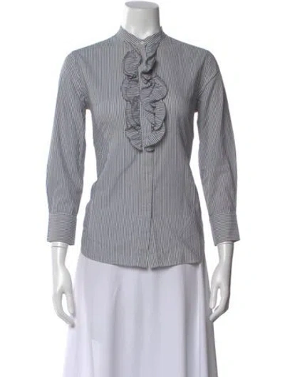 Pre-owned Brunello Cucinelli Linen Striped Blouse In Grey/white