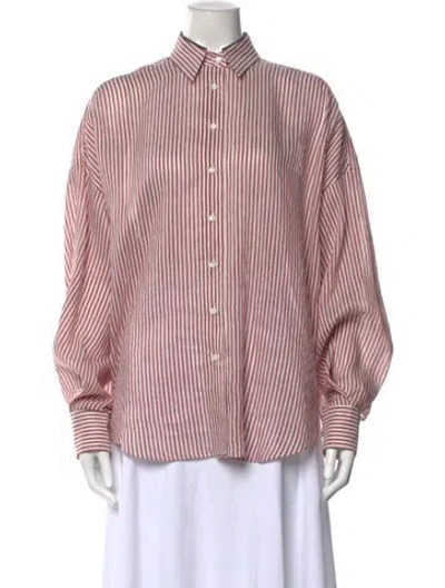 Pre-owned Brunello Cucinelli Linen Striped Button-up Top W/ Tags In Red