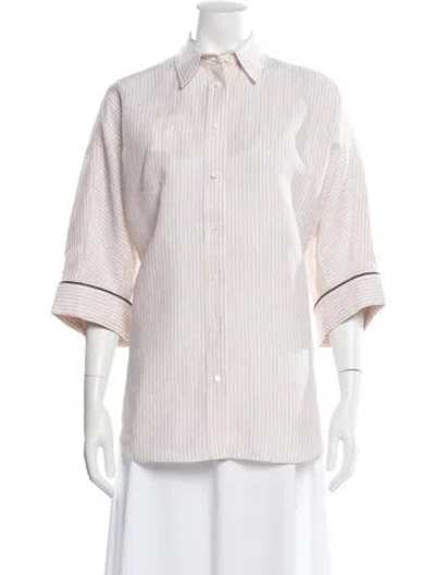 Pre-owned Brunello Cucinelli Linen Striped Button-up Top W/ Tags In White