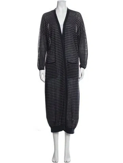 Pre-owned Brunello Cucinelli Linen Striped Coat In Blue