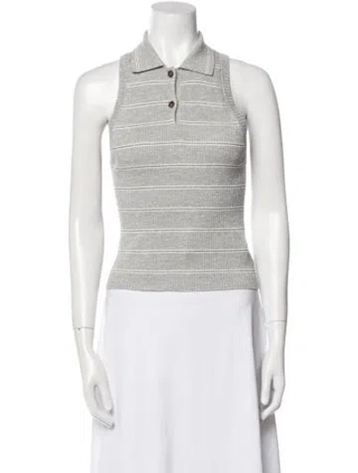 Pre-owned Brunello Cucinelli Linen Striped Crop Top In Gray