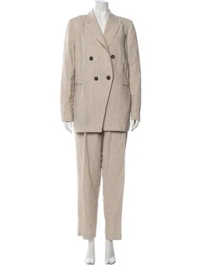 Pre-owned Brunello Cucinelli Linen Striped Pantsuit In Neutral