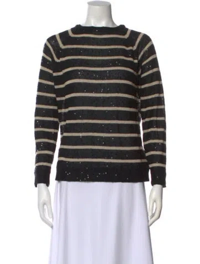 Pre-owned Brunello Cucinelli Linen Striped Sweater In Black