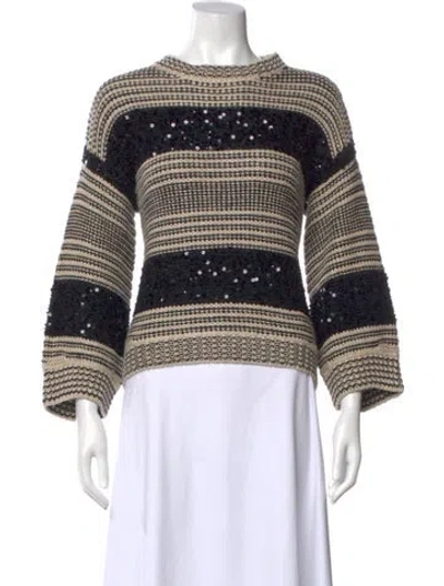 Pre-owned Brunello Cucinelli Linen Striped Sweater In Black