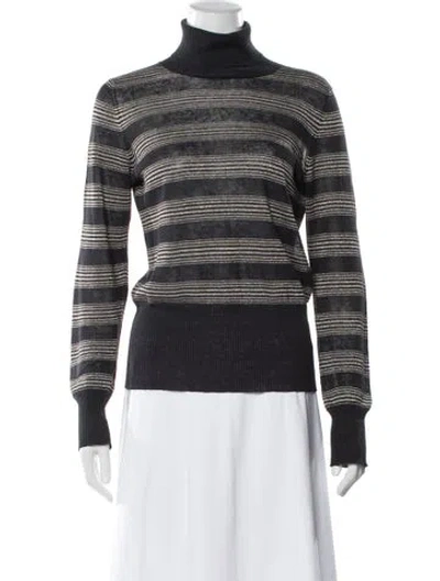 Pre-owned Brunello Cucinelli Linen Striped Sweater In Black