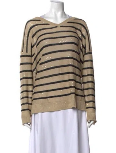 Pre-owned Brunello Cucinelli Linen Striped Sweater In Black/neutrals